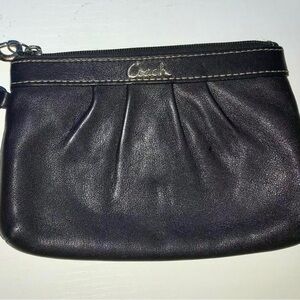 VINTAGE COACH F43431 BLACK PLEATED LEATHER WRISTLET POUCH COIN PURSE Bag VGUC